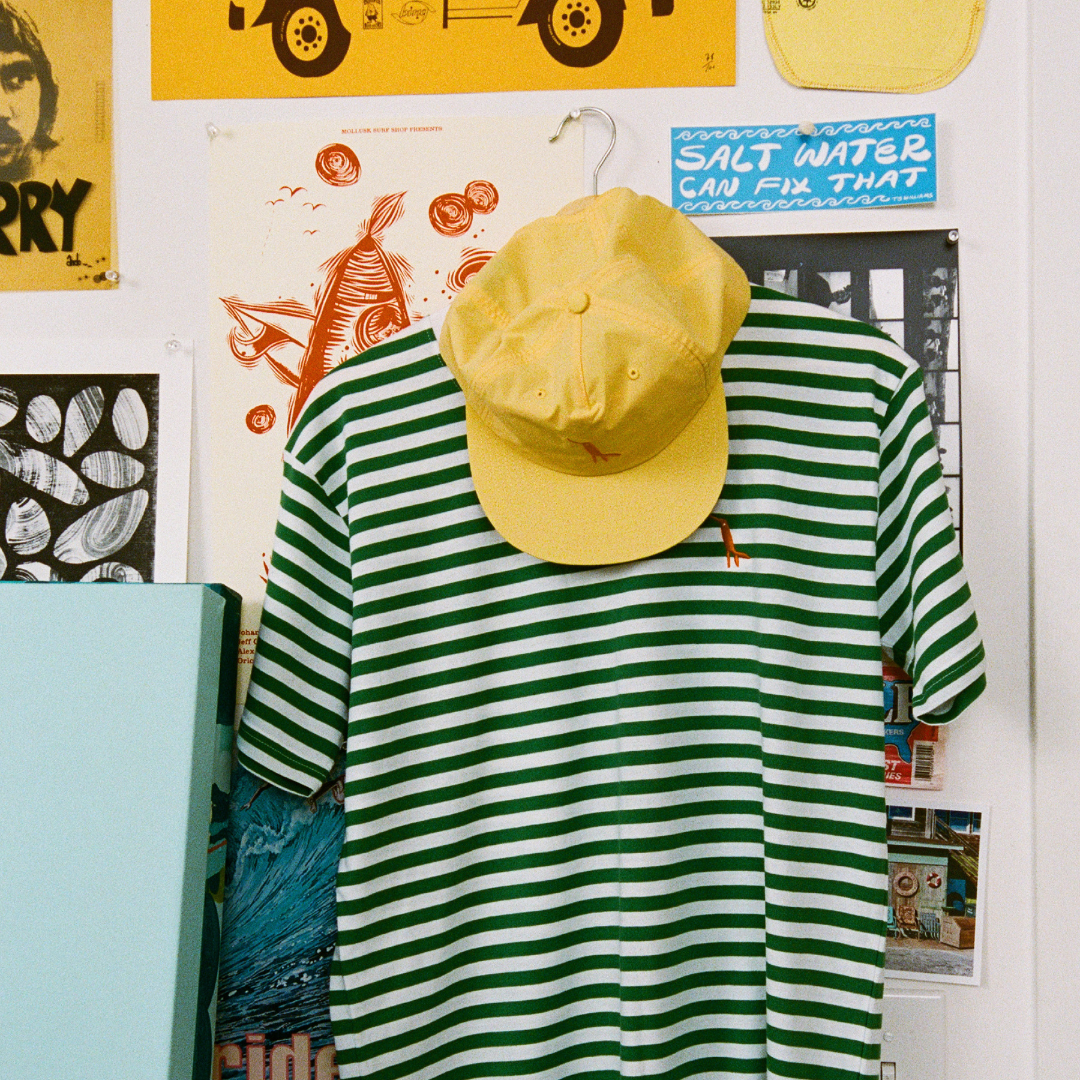 Screen Printed Striped T-shirt and Embroidered Nylon Cap