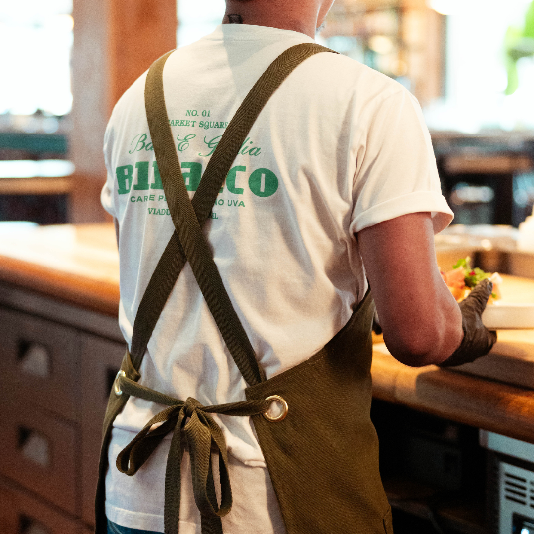 Restaurant Worker Wearing a Screen Printed T-Shirt